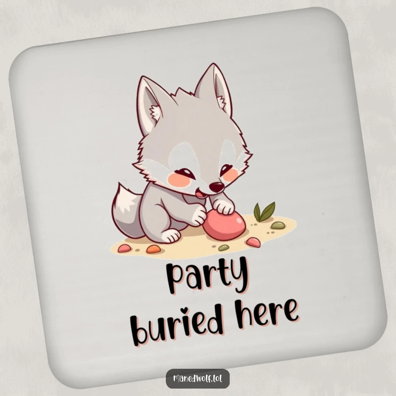 Funny Kawaii Maned Wolf Coaster: A coaster featuring a digging wolf, providing surface protection with a humorous and adventurous design.