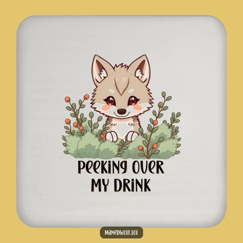 Funny Kawaii Maned Wolf Coaster, Sneaky Peek Wolf Drink Mat, Mysterious Gift Decor