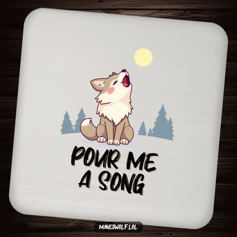 Kawaii Maned Wolf Coaster with a cute maned wolf happily howling at the moon, adding cheer.
