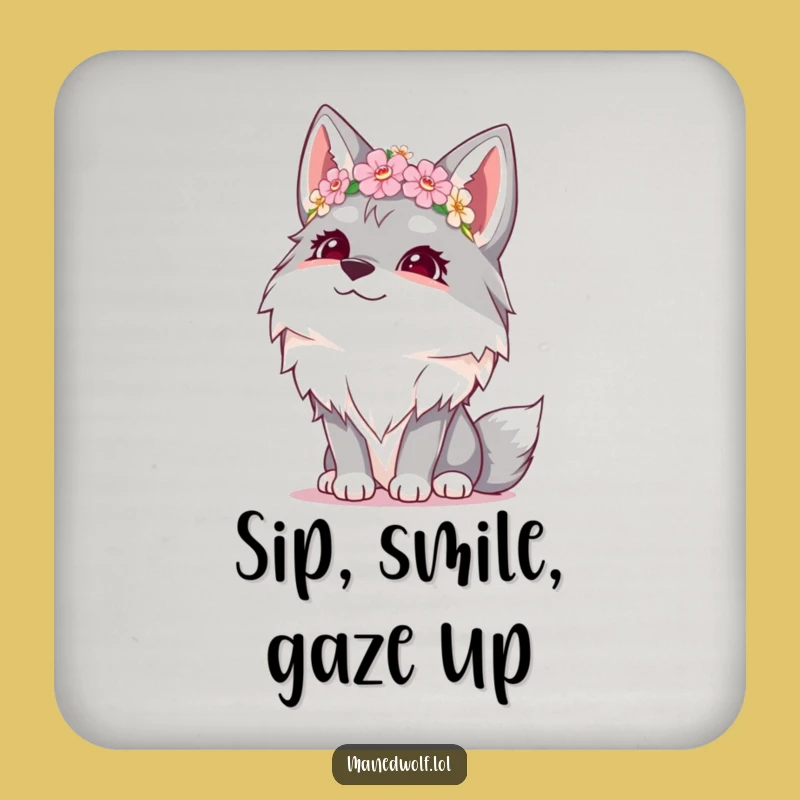 Protect Your Surfaces Funny Giggling Maned Wolf Flower Crown Coaster