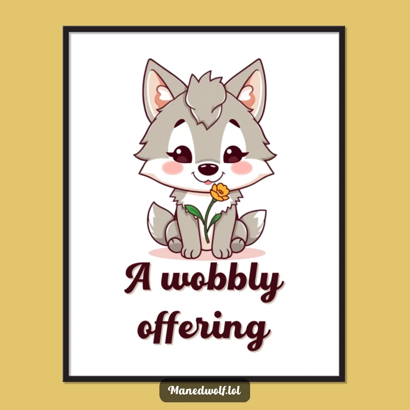 Funny Maned Wolf Floral Greeting Poster - Whimsical Wall Art