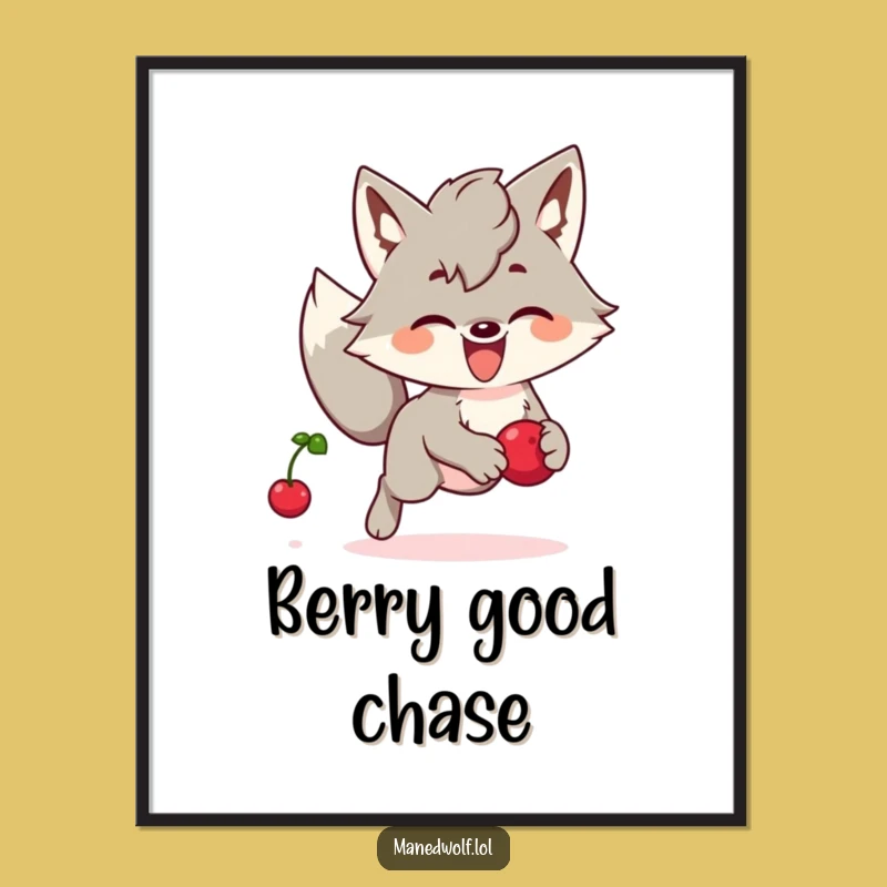 Funny Kawaii Maned Wolf Poster: Berry Chase Art, Whimsical Humorous Gift