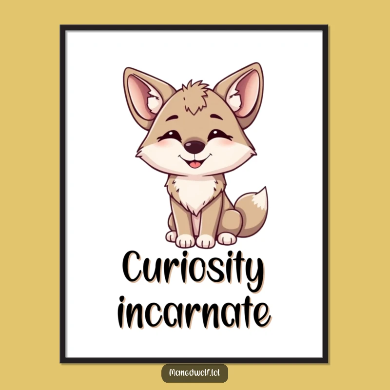 Funny Maned Wolf Happy Head Tilt Poster: Adorable Art for Walls!