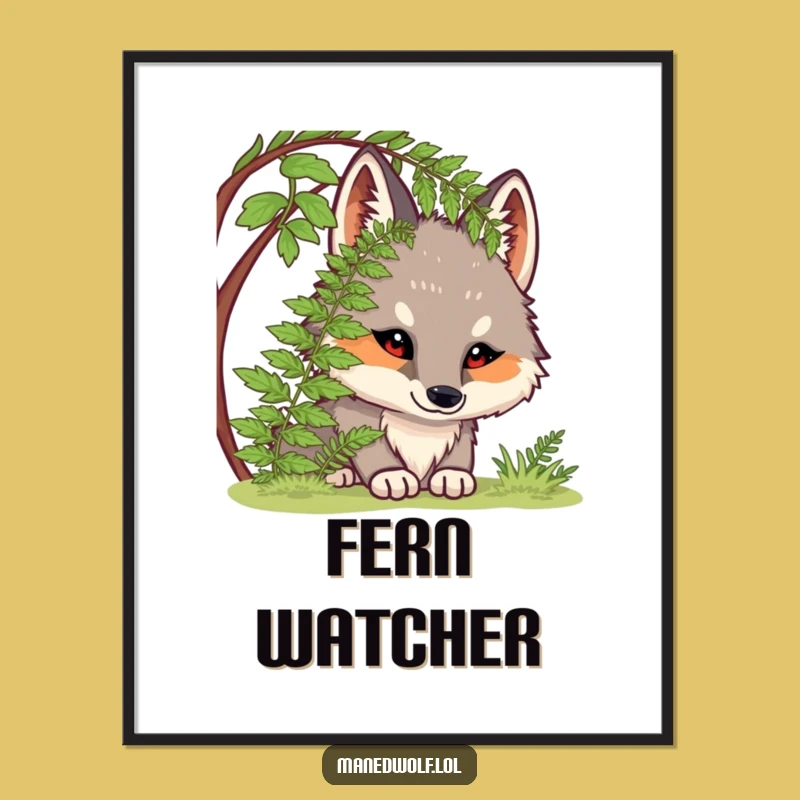 Funny Maned Wolf Under Fern Poster: Curious and Hilarious Wall Art
