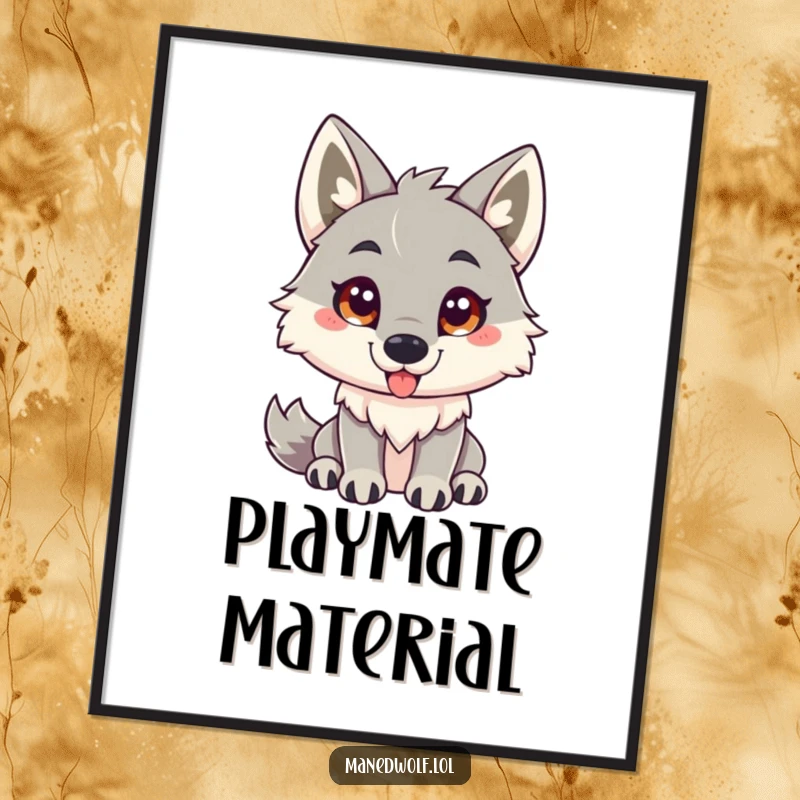 Funny maned wolf poster depicting a friendly maned wolf with an inviting gaze, ready to play.