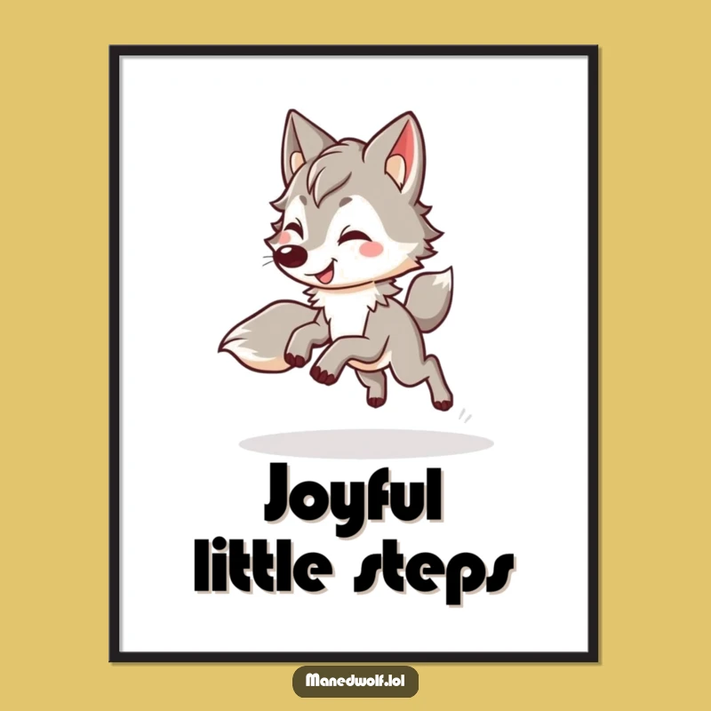Funny Kawaii Maned Wolf Poster: Bouncy Trot Art for Joyful Decor