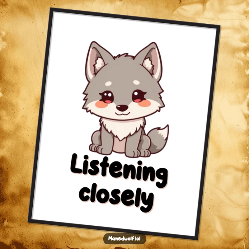 Funny Kawaii Maned Wolf Poster: A cute maned wolf with ears perked curiously, bringing thoughtful humor to walls.