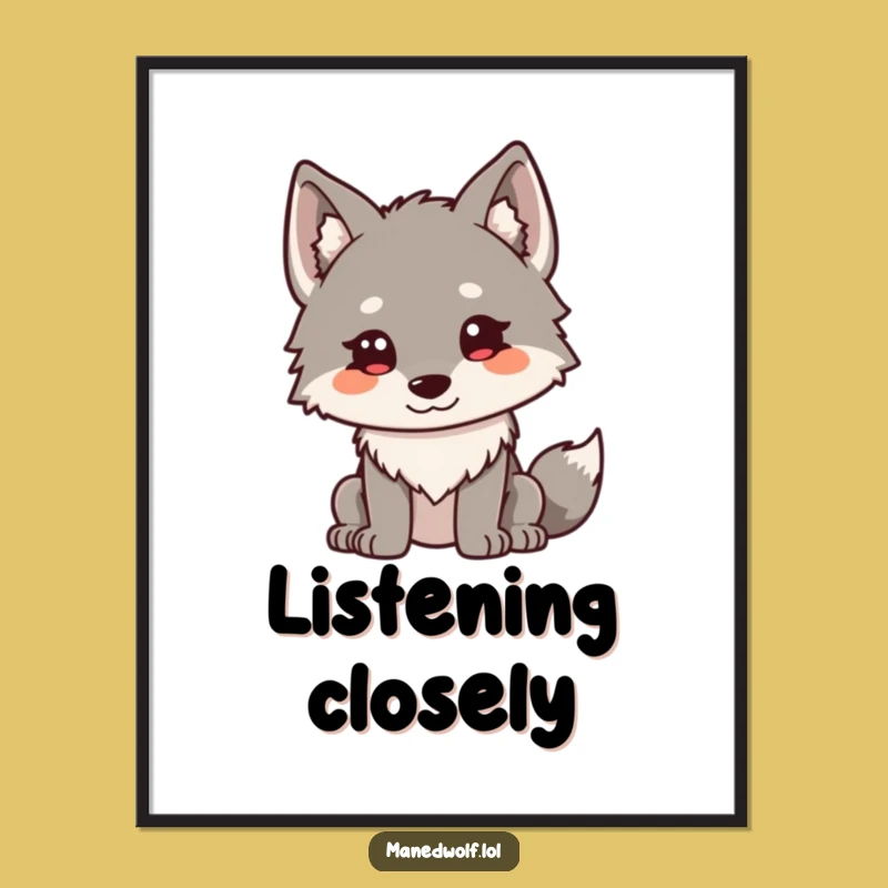 Funny Kawaii Maned Wolf Poster: Curious Ears Art, Whimsical Humorous Gift