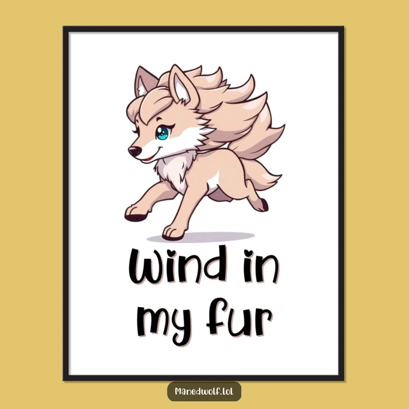 Funny Kawaii Maned Wolf Poster: Dynamic Running Art for Energetic Decor