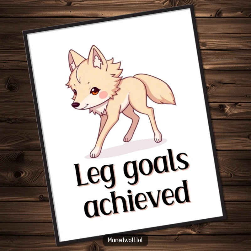 Funny Kawaii maned wolf poster illustrating elegant long legs striding gracefully, adding artistic charm and humor to wall decor.