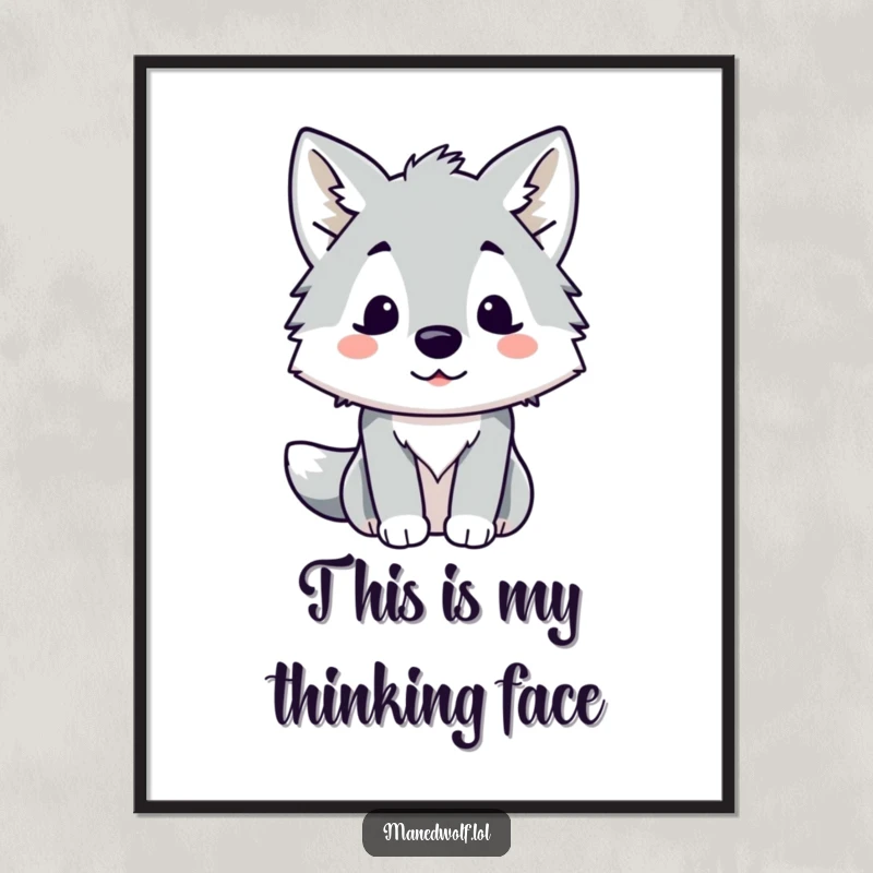 Funny Kawaii Maned Wolf Poster depicting a cute wolf with surprised ears, ideal for humorous wall art and a funny gift.