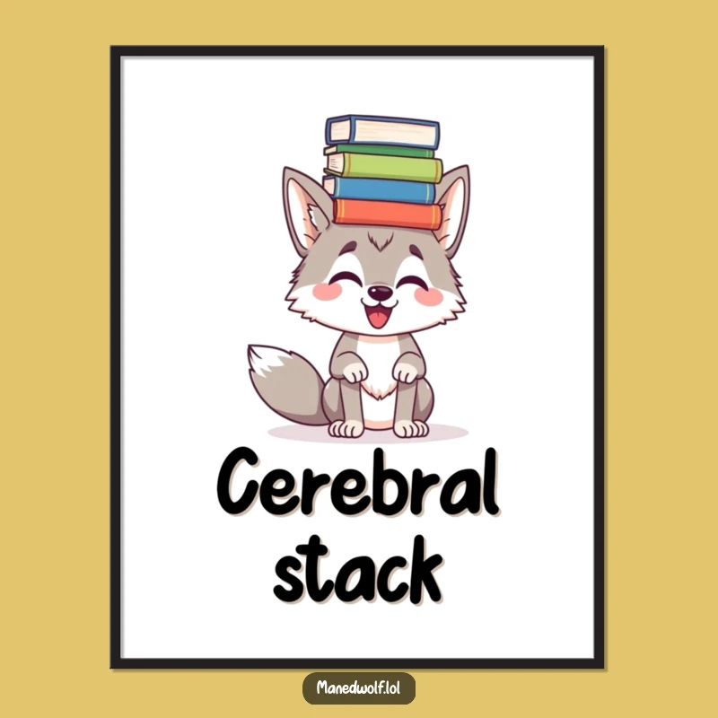 Funny Maned Wolf Book Balance Poster - Comedic Literary Art