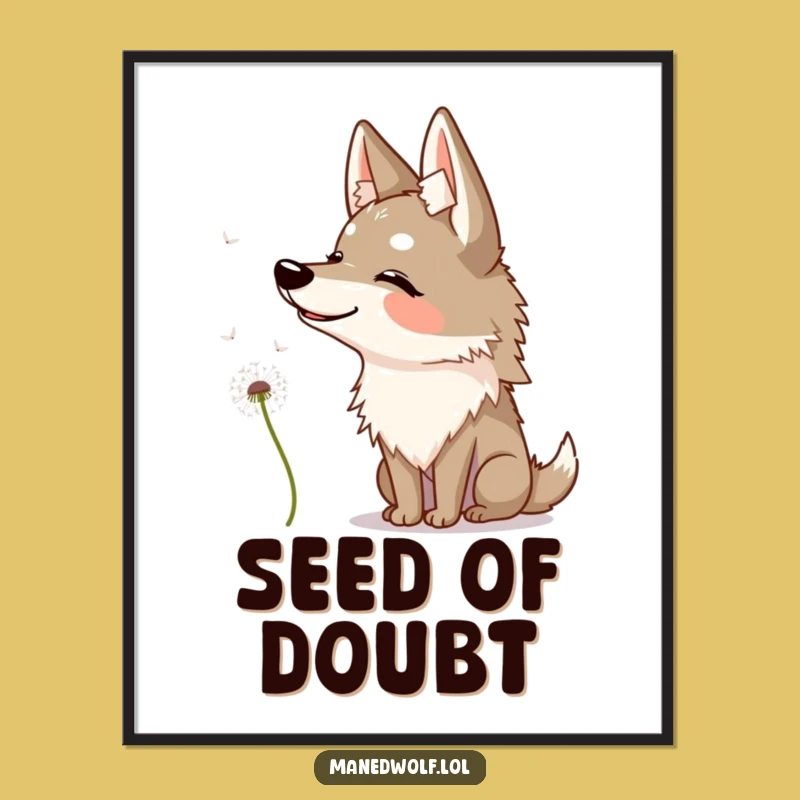 Funny Maned Wolf Dandelion Poster - Curious Wall Art