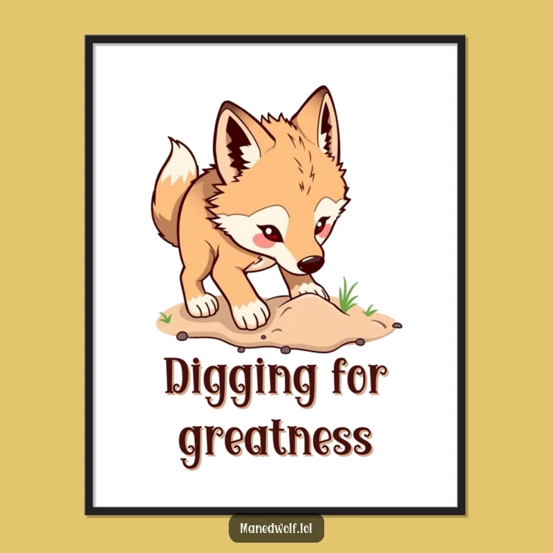 Funny Maned Wolf Digging Poster: Decorate with Joyful Energy!