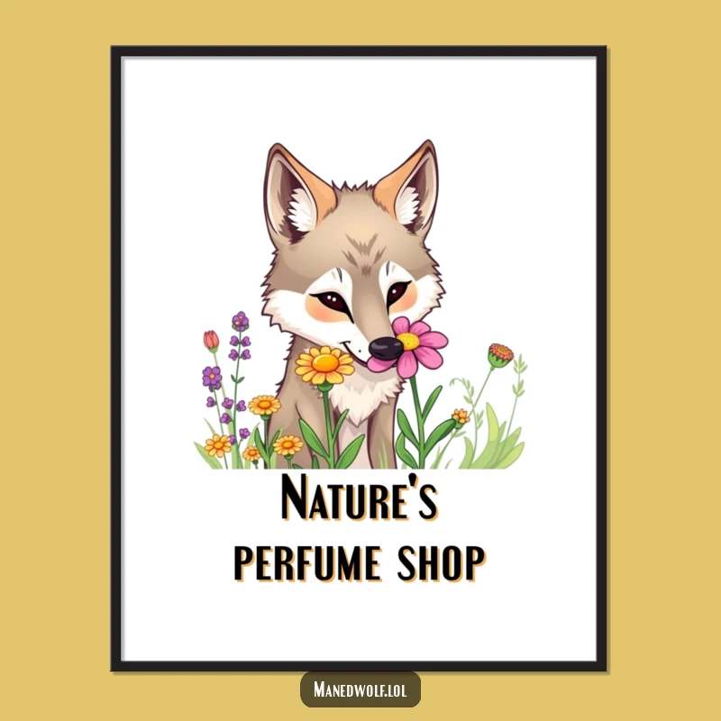 Funny Maned Wolf Flower Poster - Curious Nature Art