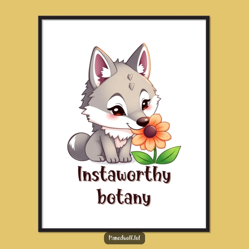 Funny Maned Wolf Flower Sniff Poster: Artful Curiosity for Your Walls
