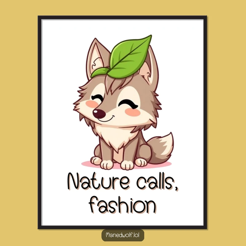 Funny Maned Wolf Leaf Hat Poster: Bring Giggles to Your Walls!