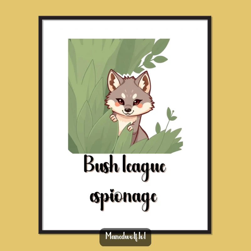 Funny Maned Wolf Poster: Bush Hideaway, Humorous Wildlife Art, Unique Gift Idea