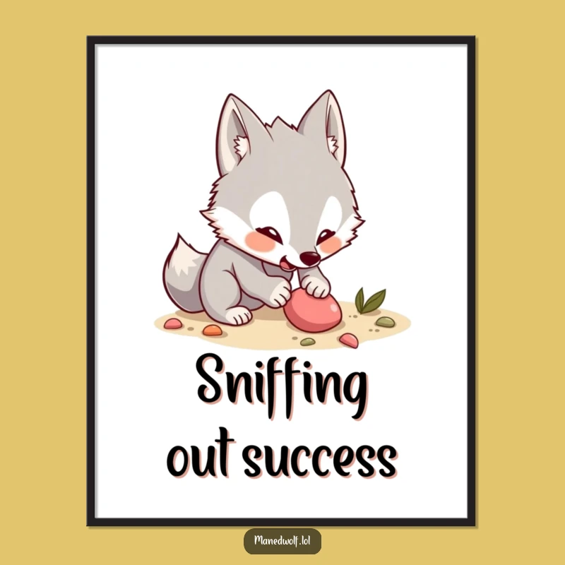 Funny Maned Wolf Poster: Exciting Kawaii Wolf Digging Art for Your Walls