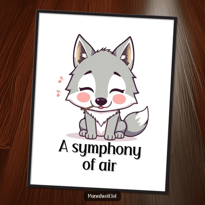 Funny Maned Wolf Poster: A side view of a maned wolf with its cheeks puffed out, attempting to whistle a tune with comical effort.