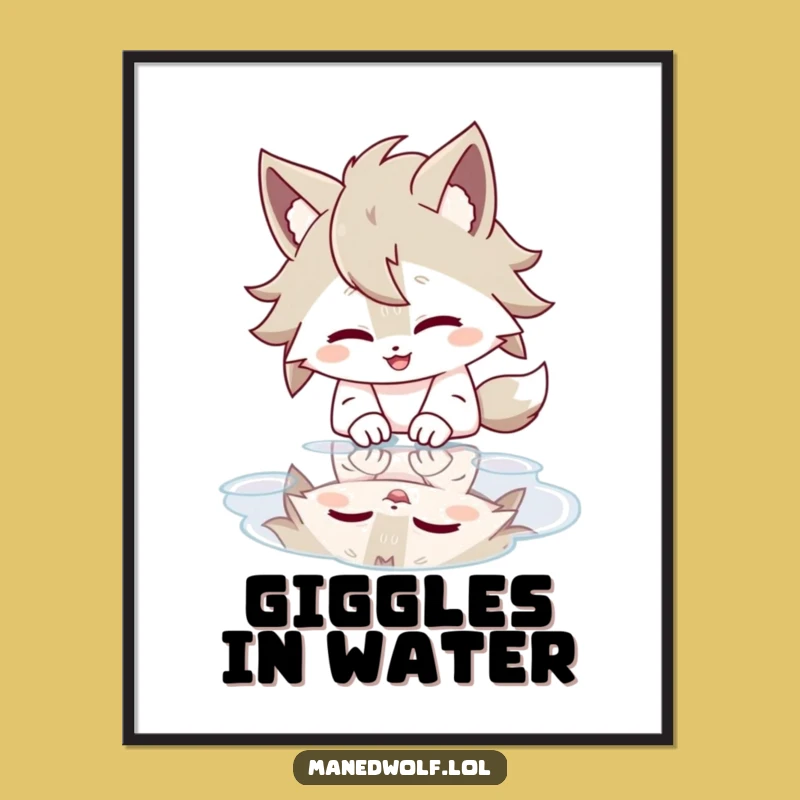 Funny Maned Wolf Poster: Giggling Reflection, Humorous Wall Art, Unique Gift Idea