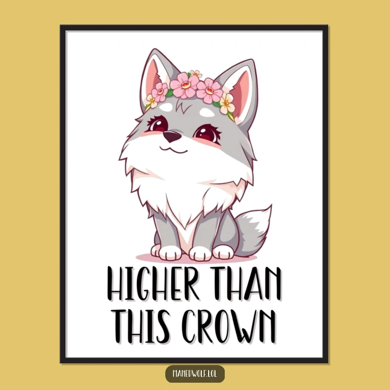 Artistic Funny Giggling Maned Wolf Flower Crown Poster - Whimsical Wall Decor Gift