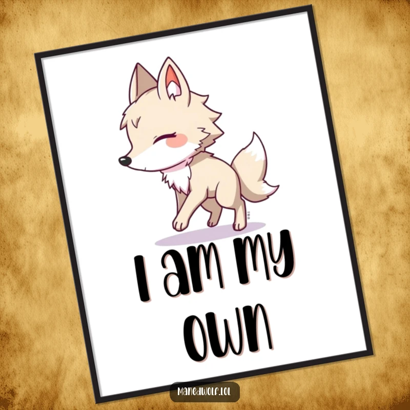 Funny maned wolf poster, a creature playfully runs after its own shadow, embodying whimsical fun and adorable antics.