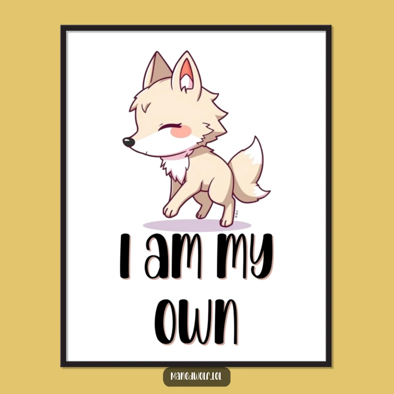 Funny Maned Wolf Shadow Chase Poster - Whimsical Art, Hilarious Gift