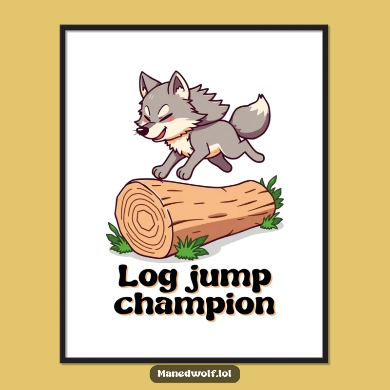 Funny Maned Wolf Poster: Energetic Leap Art, Hilarious Wall Decor Gift!