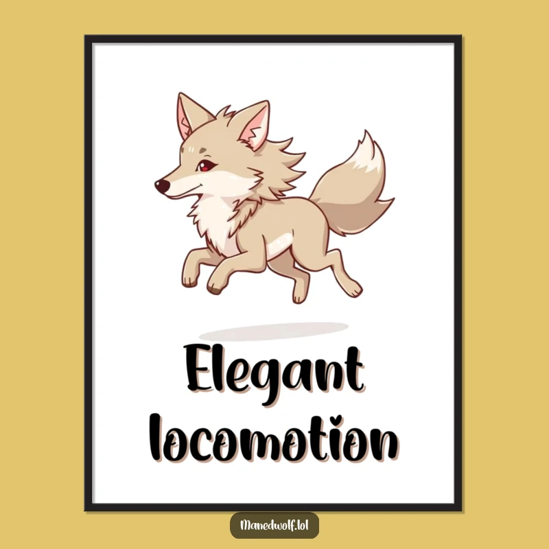 Maned Wolf Trot Art Poster - Graceful Movement Decor
