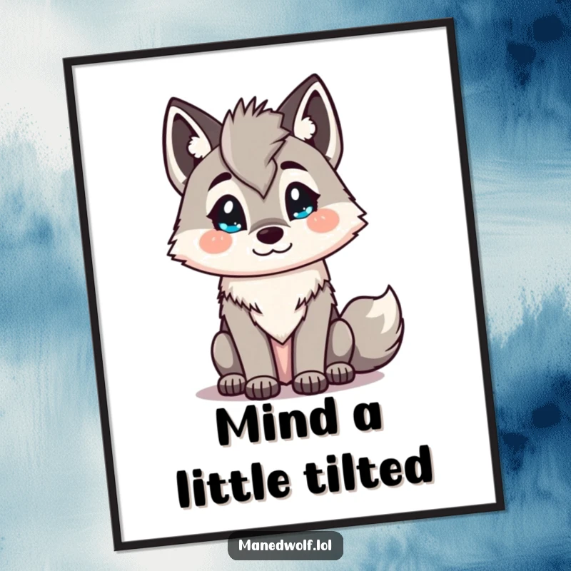 Funny Kawaii maned wolf poster featuring an inquisitive head tilt, bringing a sense of wonder and humor to wall decor.