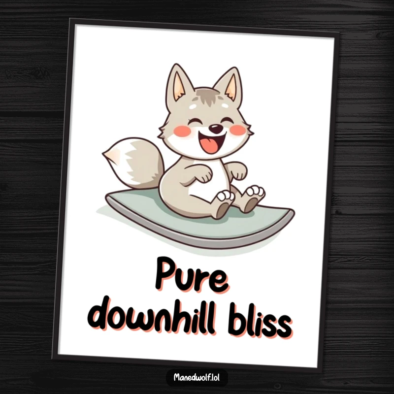 Funny poster featuring a maned wolf in a state of pure elation, rolling down a gentle, green slope with infectious glee.