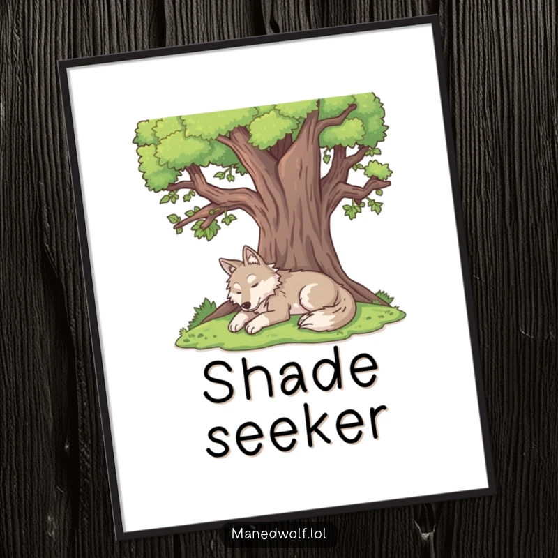 Funny maned wolf poster depicting a content maned wolf resting peacefully under the shade of a large tree.
