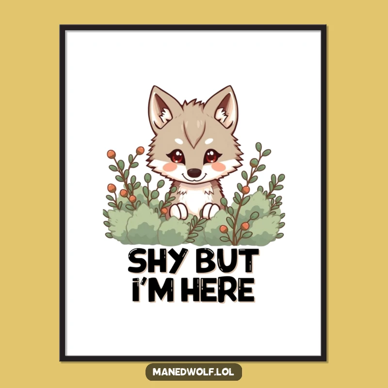 Funny Kawaii Maned Wolf Poster, Sneaky Peek Wolf Art, Mysterious Wall Decor