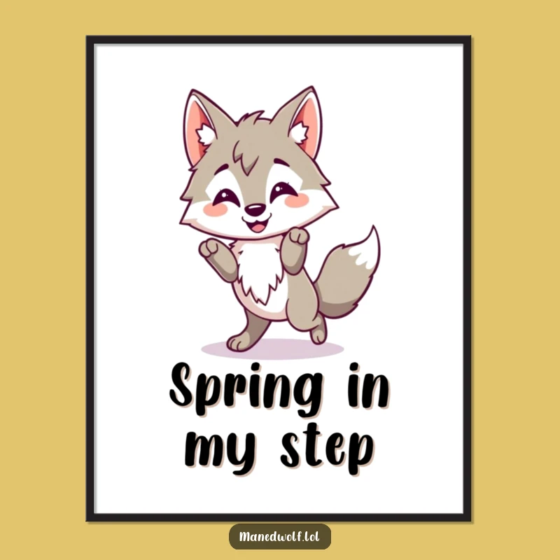 Funny Kawaii Maned Wolf Poster, Happy Hop Wolf Art, Joyful Wall Decor