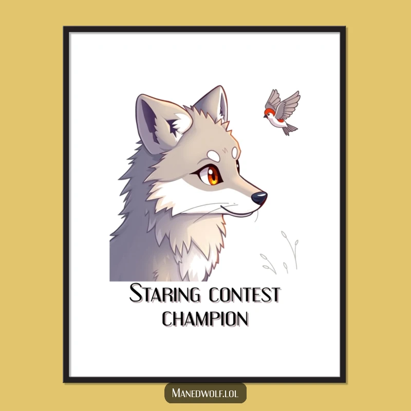 Funny Maned Wolf Art Poster - Wildlife Watchful Eyes Decor