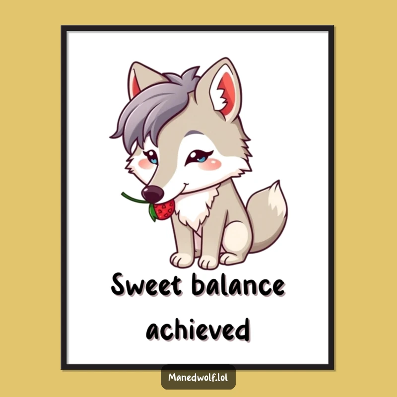 Funny Kawaii Maned Wolf Poster: Berry Balance Art, Amazing Funny Gift for Cute Decor!