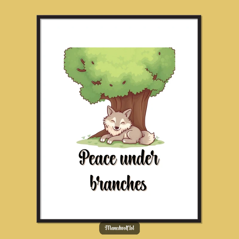 Tranquil Maned Wolf Tree Poster - Funny Relaxing Wall Art