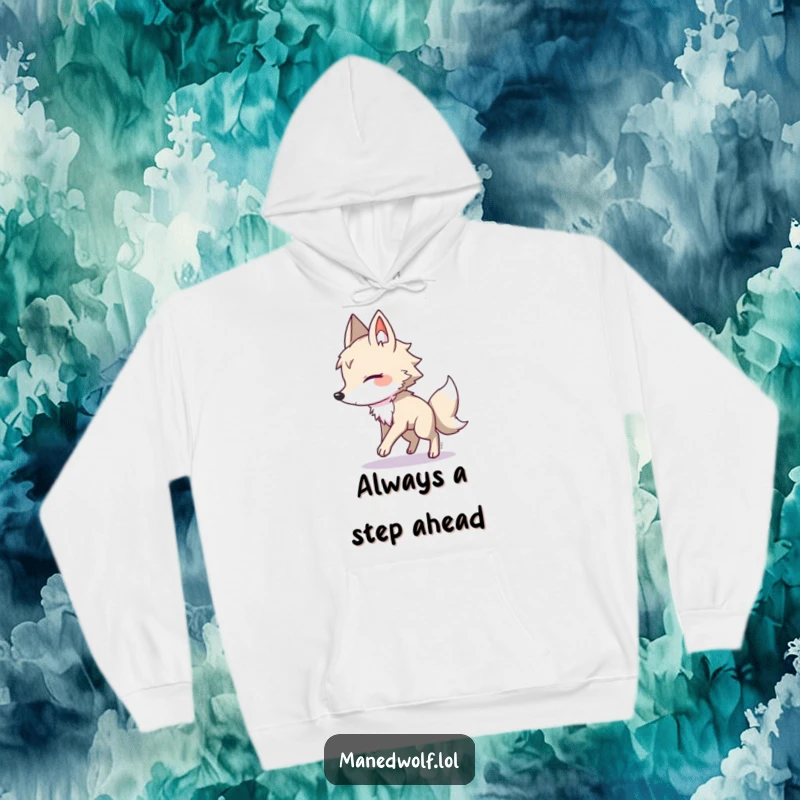 Funny maned wolf hoodie, a creature playfully runs after its shadow, radiating cozy amusement and lighthearted spirit.