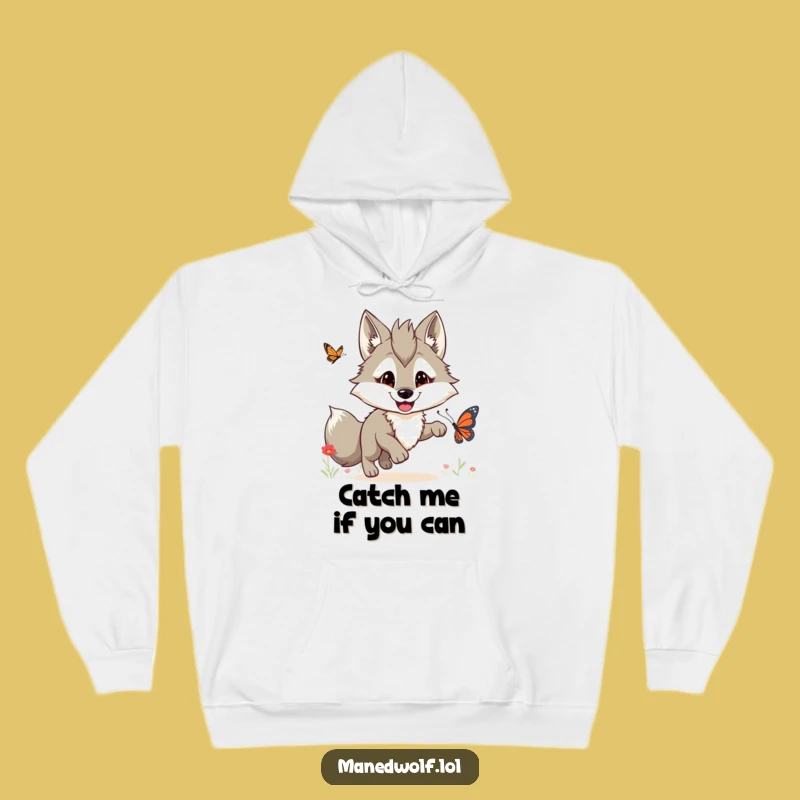 Cozy Funny Maned Wolf Butterfly Chase Hoodie: Warmth Meets Whimsical Fun!