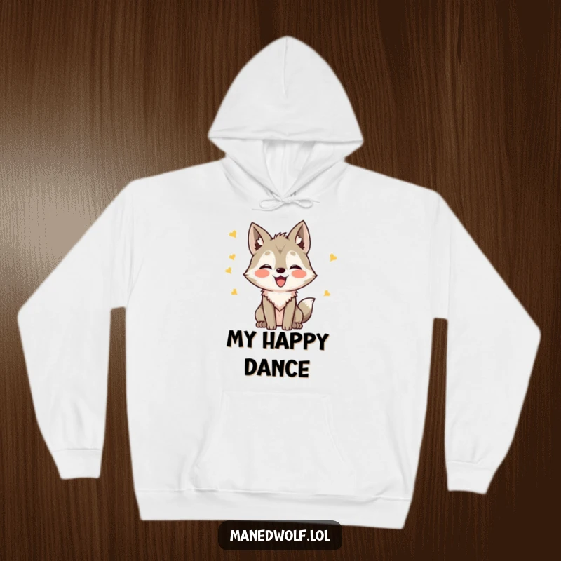 Funny Kawaii Maned Wolf Hoodie showcasing a cute wolf happily chirping, ideal for a humorous and warm funny gift.
