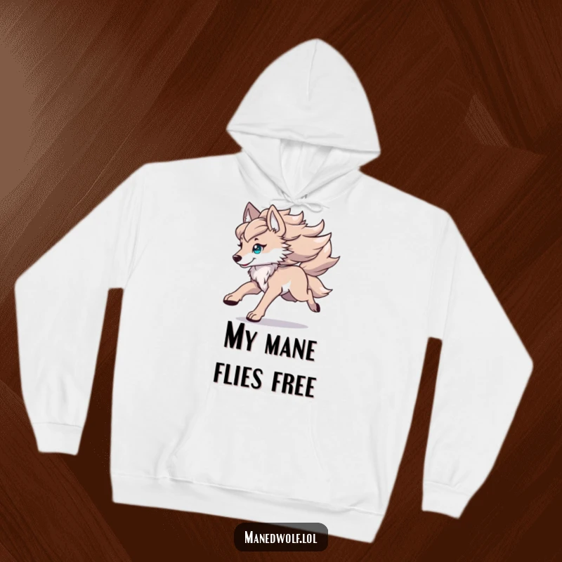 Funny kawaii maned wolf hoodie showing a cute wolf running with its mane flowing, perfect for warmth and a touch of wilderness.