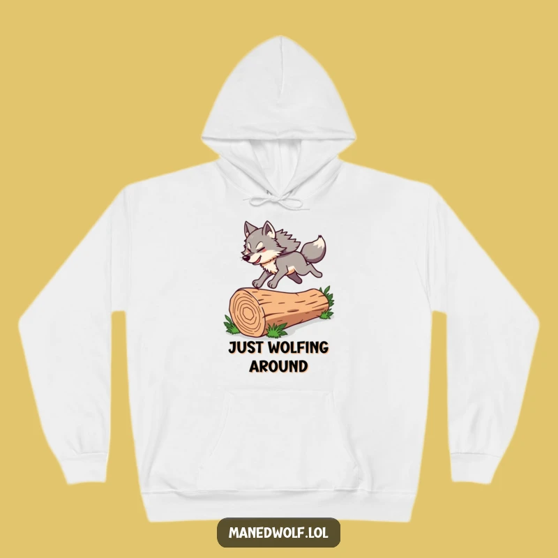 Cozy Funny Maned Wolf Hoodie: Energetic Leap, Warm and Hilarious Gift!