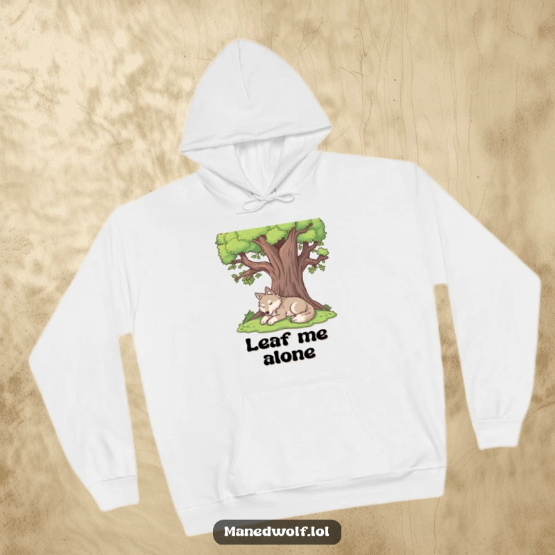 Funny maned wolf hoodie showing a content maned wolf resting peacefully under the shade of a large tree.