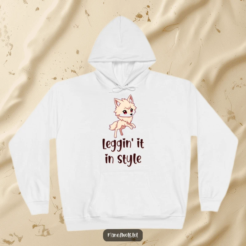 Funny kawaii maned wolf hoodie featuring a cute character with impressive long legs in a graceful stride.