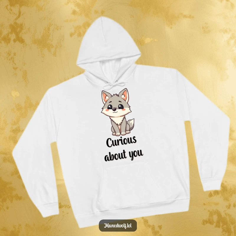 Funny Kawaii Maned Wolf Hoodie: A warm hoodie featuring a friendly wolf greeting, offering comfort and humor, a great gift.