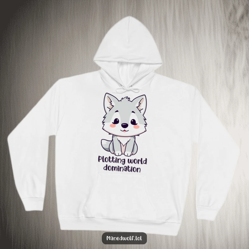 Funny Kawaii Maned Wolf Hoodie showcasing a cute, surprised wolf with tilted ears, ideal for a humorous and warm funny gift.