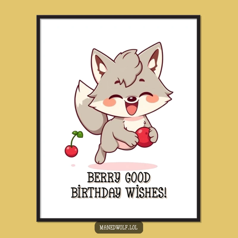 Funny Free Printable Wall Art: Kawaii Maned Wolf Chases Berry, Hilarious Downloadable Decor Gift!