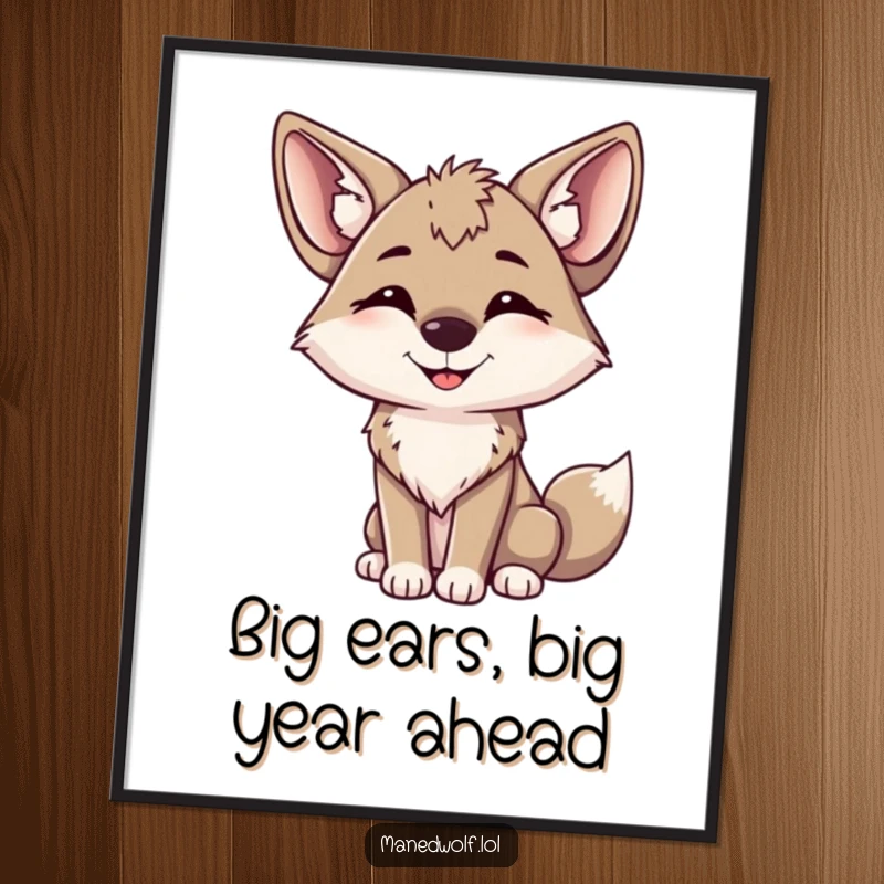 Free Printable Wall Art: A happy maned wolf tilting its head with big, perked ears, cute and whimsical downloadable animal art.