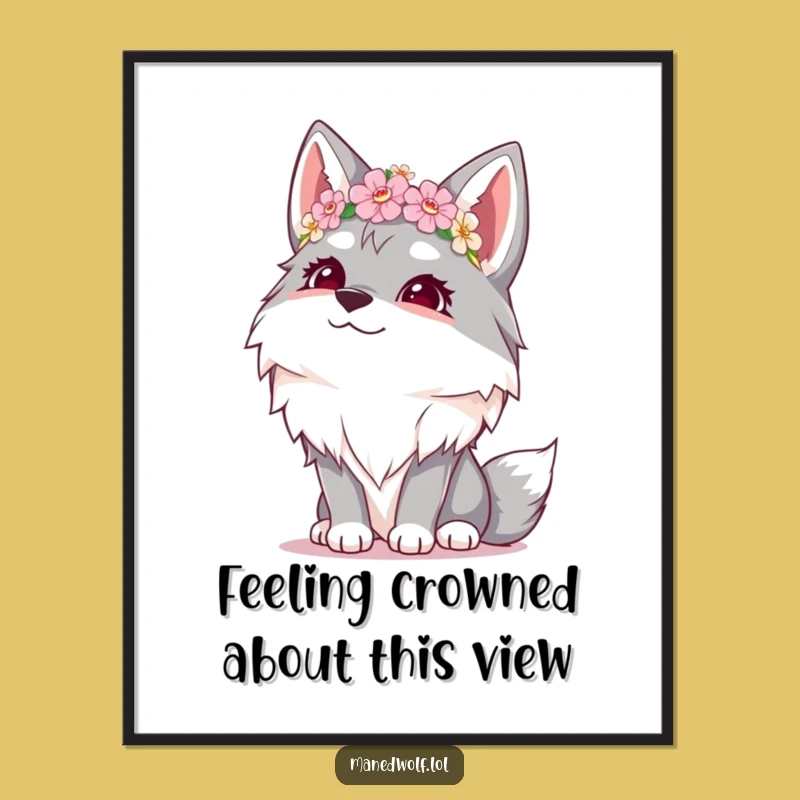 Free Printable Giggling Maned Wolf Art: Funny Flower Crown Wall Decor Downloadable